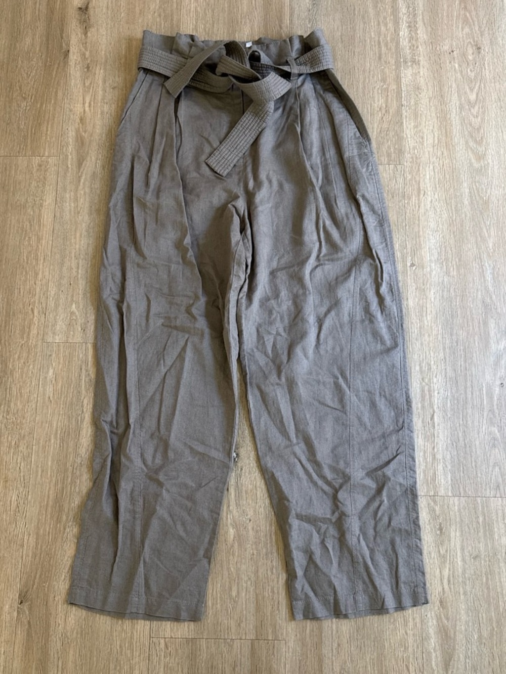 & Other Stories Taupe Paperbag Waist Trousers with Tie Belt 8